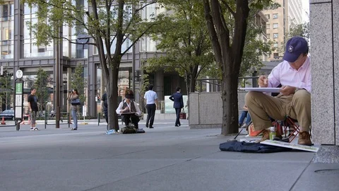 Street painter in Tokyo Stock Footage 121574433