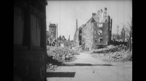 Street passing through destroyed buildings Stock Footage 37490285