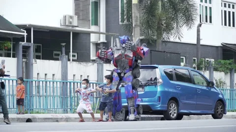 Street Performance - Optimus Prime Stock Footage 159493512