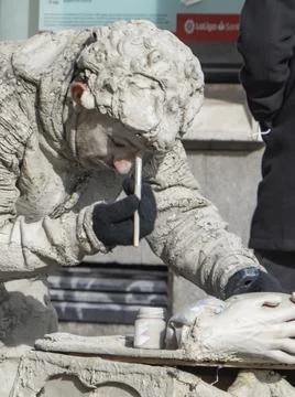 Street performer characterizing himself to do mime Stock Photos
