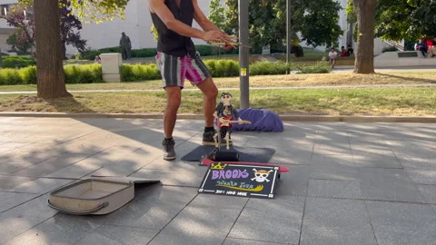 Street performer entertaining visitors of Exit festival and tourists in Novi Sad Video stock 247215352