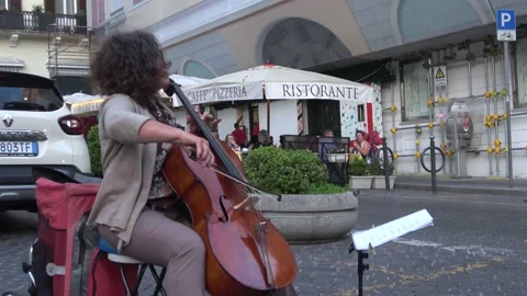 Street Performer Playing Cello In Piazza Navona, Rome, Italy Stock Footage 155018897