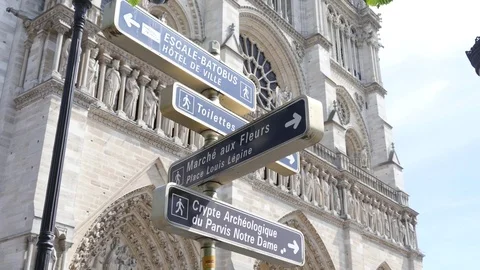 Street pointer near Notre Dame de Paris in city center touristic place Stock Footage 77030530