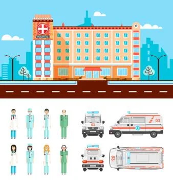 Street with polyclinic Stock Illustration