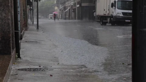 Street with pouring rain Stock Footage 108470348