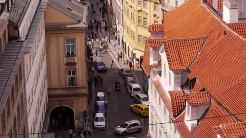 Street in Prague seen from Rooftop Stock Footage 82697800