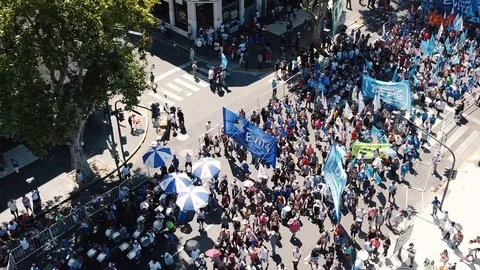 Street Protest from above Stock Footage 125639047
