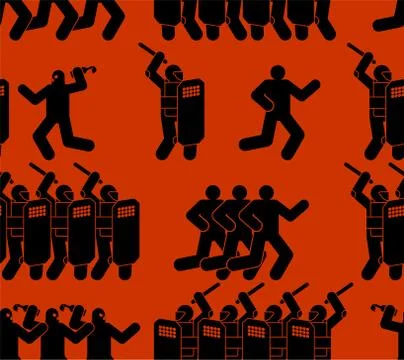 Street protests pattern seamless. Riot police and protesters background. Demo Stock Illustration
