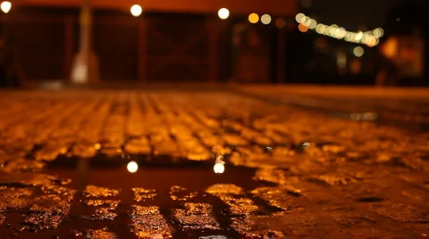Street Puddle Reflection Stock Footage 2975043