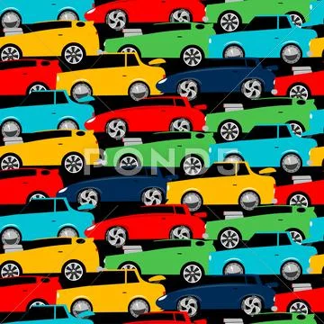 Street racing cars stacked in a seamless pattern Stock Illustration