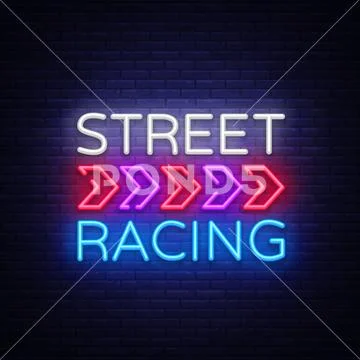 Street Racing Night Neon Logo Vector. Racing neon sign, design template, modern Stock Illustration