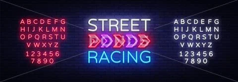 Street Racing Night Neon Logo Vector. Racing neon sign, design template, modern Stock Illustration