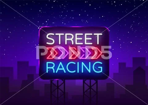 Street Racing Night Neon Logo Vector. Racing neon sign, design template, modern Stock Illustrationen