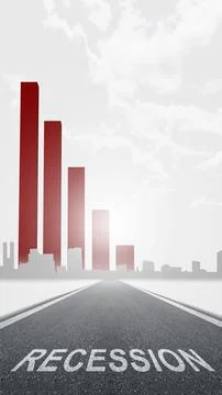 Street with recession sign and decrease graph 스톡 사진