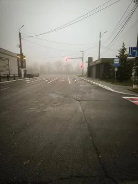 A street with a red light.  Stock Photos