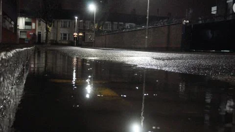 Street reflection with lanterns light Stock-Fotos