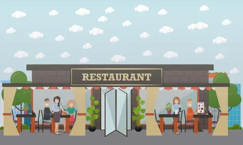 Street restaurant vector flat illustration Ilustração Stock