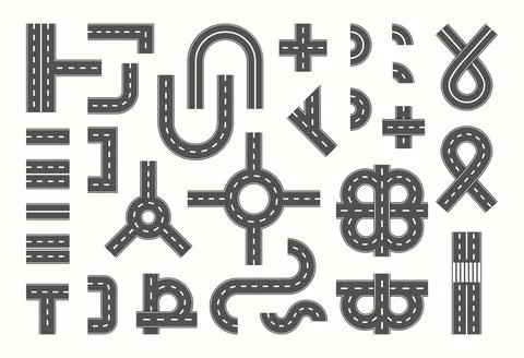 Street road creation elements. Highway top view. Circle and curve roadway p.. Stock Illustration