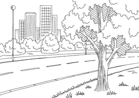 Street road graphic black white city landscape sketch illustration vector  Stock Illustration