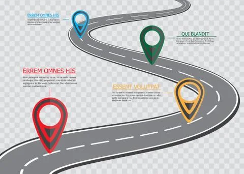 Street road map on checkered background ,business infographics with colorful pin Illustrazione stock