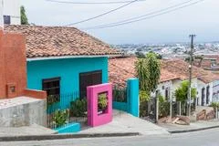 CALI, COLOMBIA - SEPTEMBER 9, 2015: Cobbled street in San Antonio