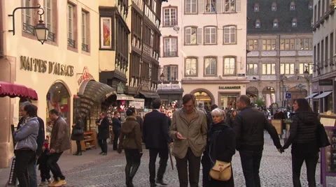 Street scene in center of Strasbourg with pedestrian zone Stock Footage 59185717
