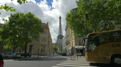 Street scene in Paris with Eiffel Tower, France, 4k Stock Footage 43710055