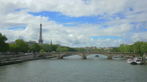 Street scene in Paris with Eiffel Tower, France, 4k Stock Footage 43711779