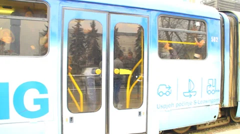 Street Scene With Tram Stock Footage 34951494