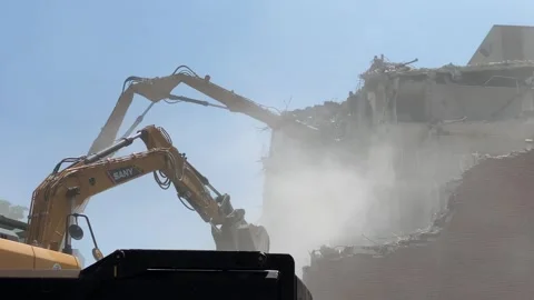 Street Side View From Moving Car Construction Site Excavators Stock Footage 245849251