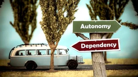 Street Sign Autonomy versus Dependency Stock Illustration