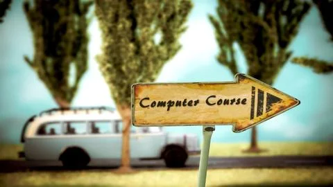 Street Sign COMPUTER COURSE Stock Illustration