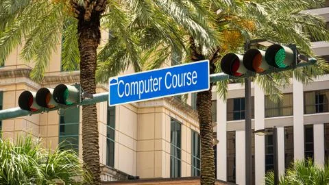 Street Sign COMPUTER COURSE Stock Photos