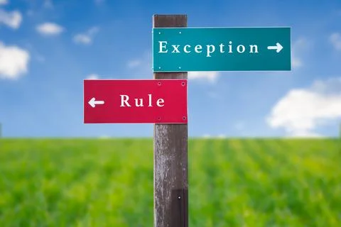 Street Sign the Direction Way to Exception versus Rule. Stock Photos