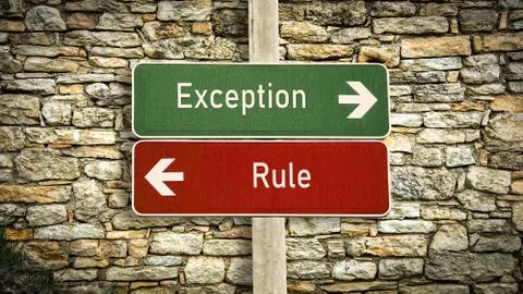 Street Sign Exception versus Rule Stock Illustration