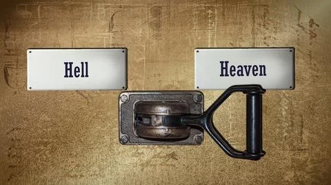 Street Sign Heaven versus Hell Foto stock