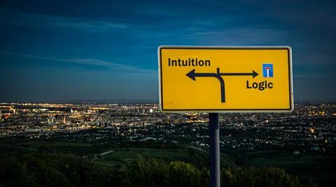 Street Sign Intuition versus Logic Foto stock