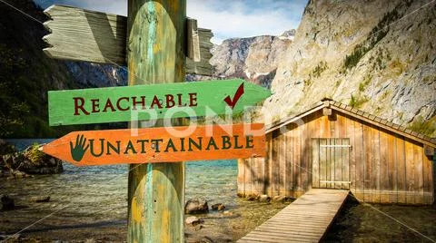 Street Sign Reachable versus Unattainable Stock Illustration