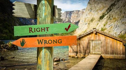 Street Sign to Right versus Wrong Street Sign the Direction Way to Right v... Stock Photos