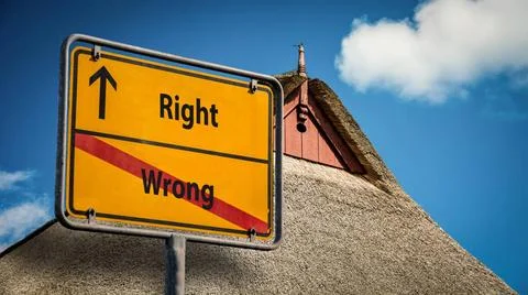Street Sign to Right versus Wrong Street Sign the Direction Way to Right v... Stock Photos