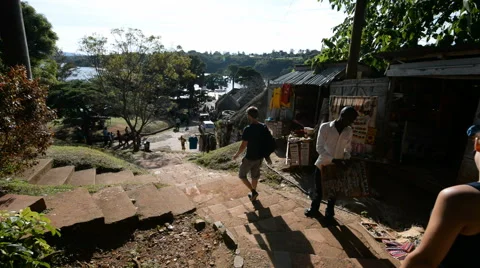 Street with souvenir shops near source of the Nile . Видео 59796216