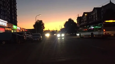 Street in sunset glow time lapse Stock Footage 82117247