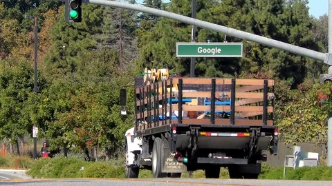 Street traffic at the Googleplex, the headquarters of Google Stock Footage 104286517