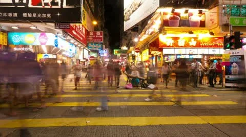 Street traffic in Hong Kong at night, timelapse Stock Footage