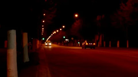 Street traffic on the night street time lapse Stock Footage
