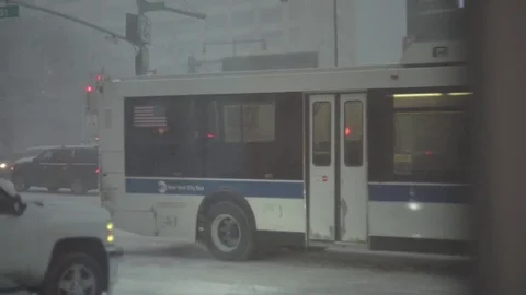 Street traffic View of Brooklyn during snowstorm Manhattan New York City usa Video stock 84838673