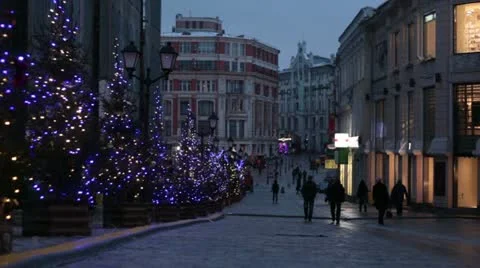 Street with trees at night Stock Footage 20588684