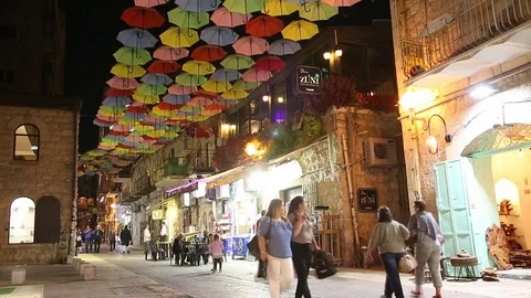 Street with umbrellas Stock Footage 81631572