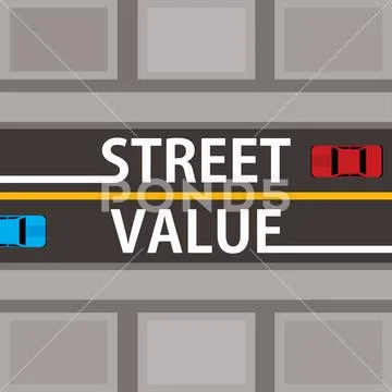 Street value, city map with cars, vector illustration Stock Illustration