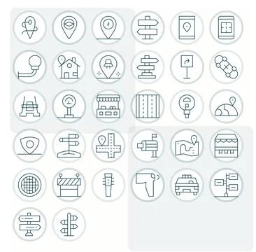 Street Vector Graphics featuring 32 Thin Line Pixel Optimized 256x256 Designs Illustrazione stock